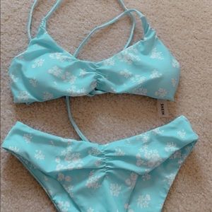 blue floral bikini
